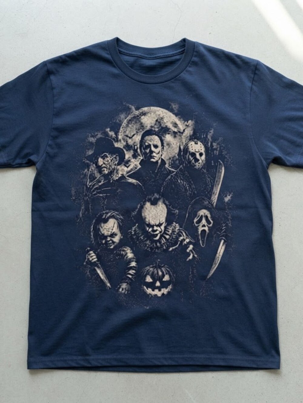 Horror Movie Icons Halloween Night Dark Navy T-Shirt S-4XL